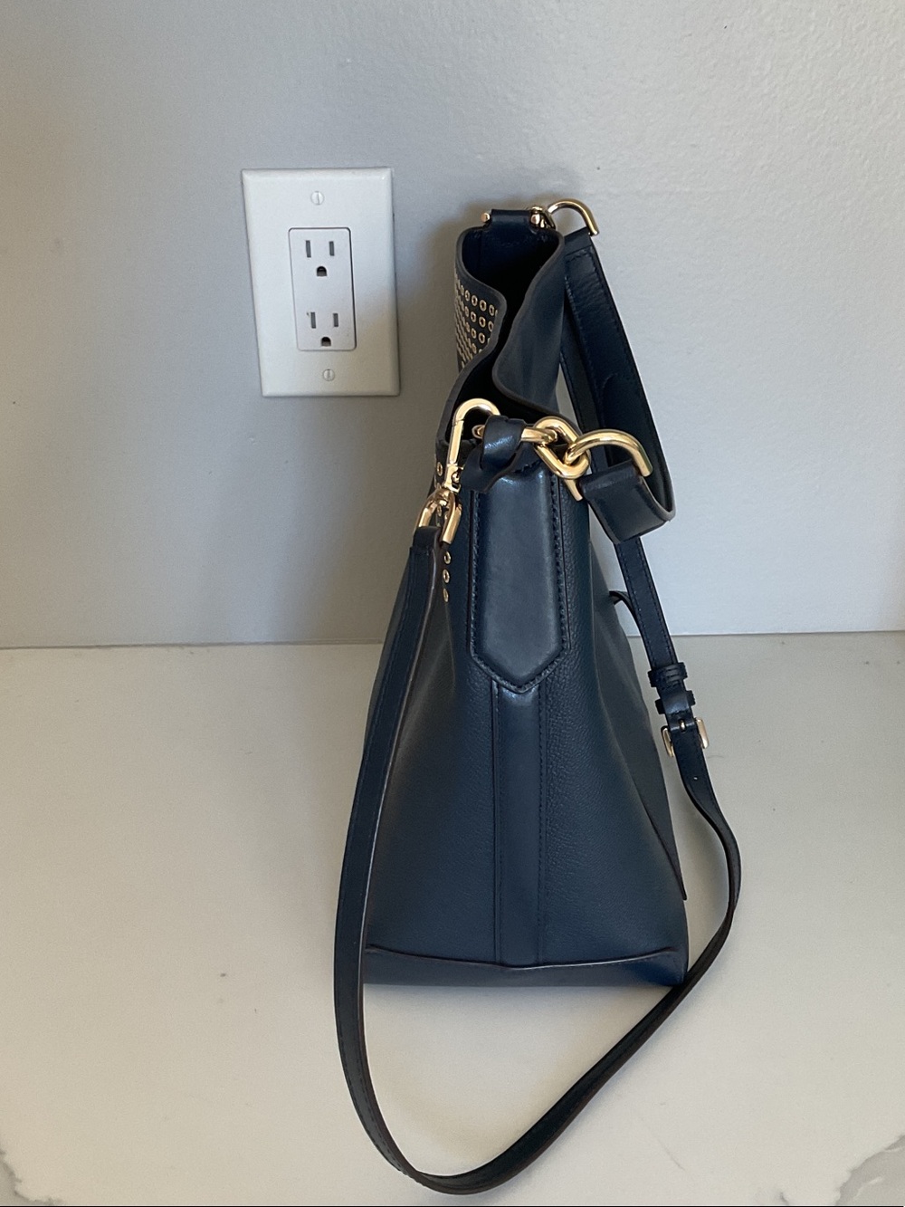 Michael Kors Navy Crossbody Shoulder Bag with Gold Stud Accents - Picture 3 of 6